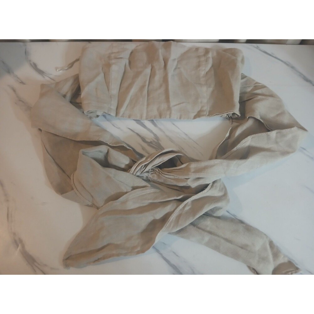 Khaki Linen Bandeau Crop Top Women's Small Strappy Neutral Beachy Boho